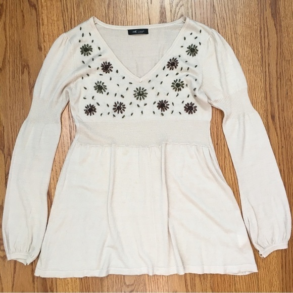 Vintage 23 Outward Cashmere and Wool Blend V-neck Cream Sweater - Picture 13 of 16
